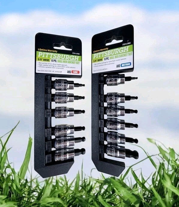 Two PITTSBURGH 3/8 in. Drive Metric/Sae Ball Hex Socket Set, 6-Piece Each