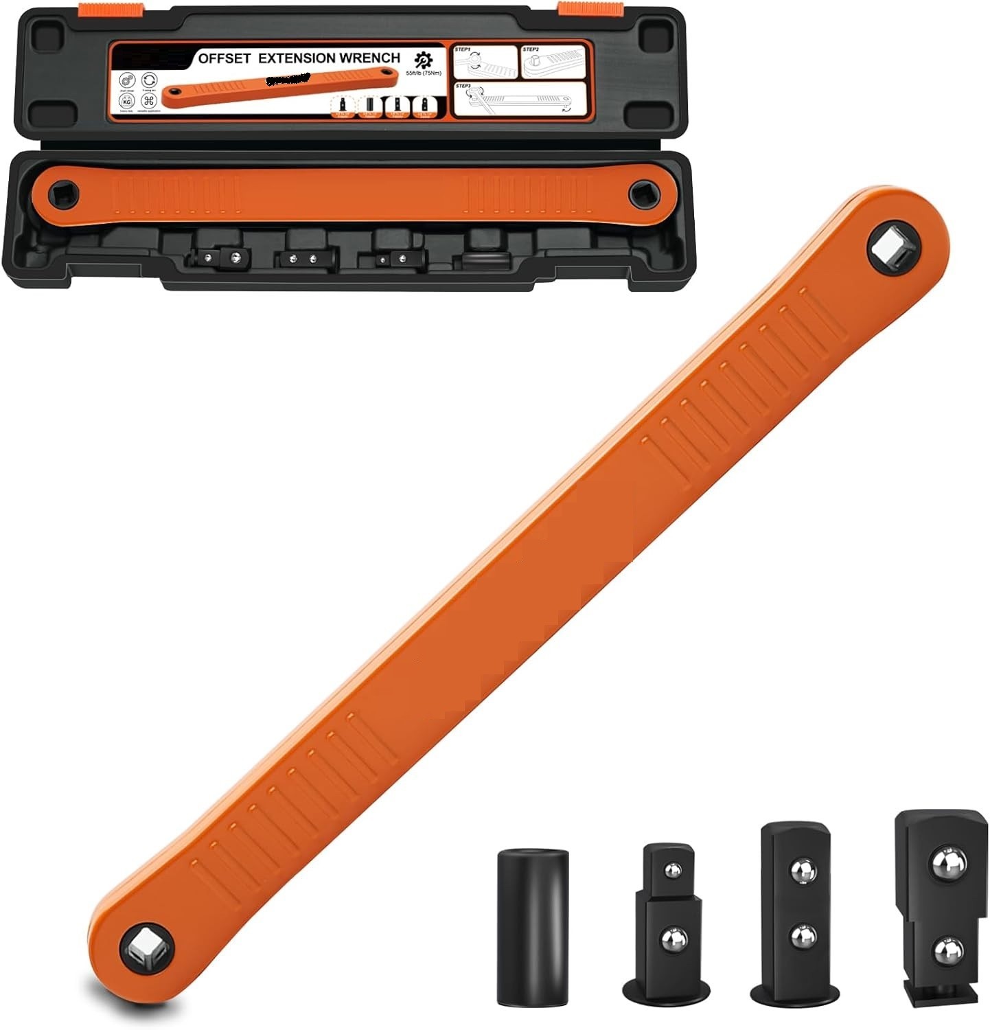 3/8″ Offset Extension Wrench Impact Ready with 1/4 3/8 1/2 Adapters 13.4″