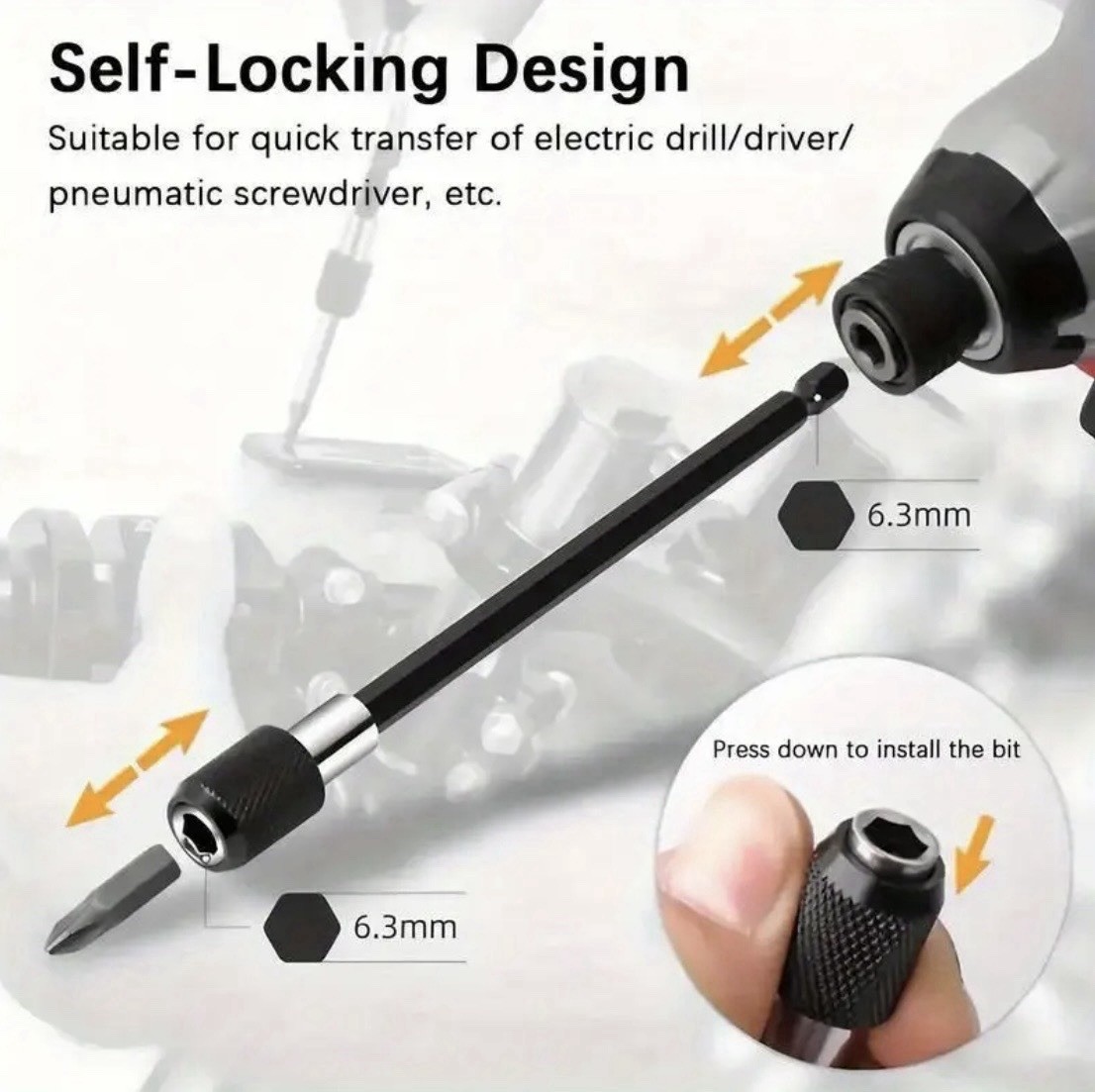3 – Piece Positive Lock Screwdriver Hexagon Bit Holder Extension Set – 3 Lengths