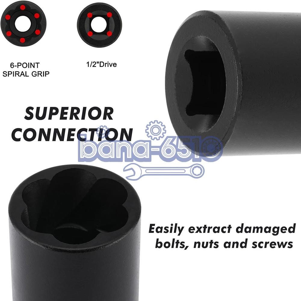 5Pcs Twist Socket 1/2” Drive For Wheel Lug Nut Damaged Removal and Extractor US