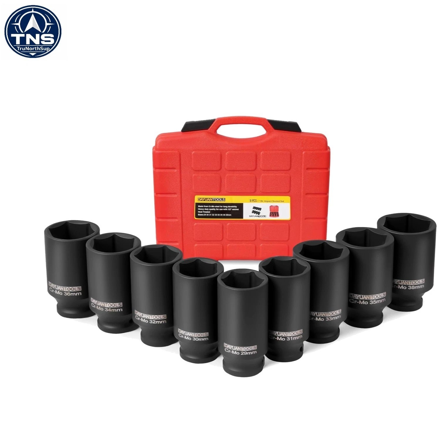 Durable 9-Piece Hex Drive Axle Nut Socket Set, 29-38mm Sizes for Most Vehicles