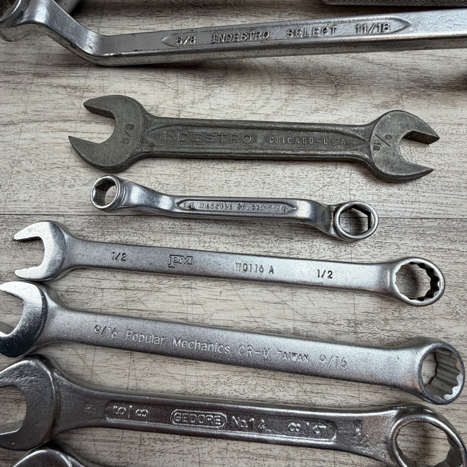 Wrench Lot 15pc Combination & Open End Various Sizes Husky Indestro Gedore +