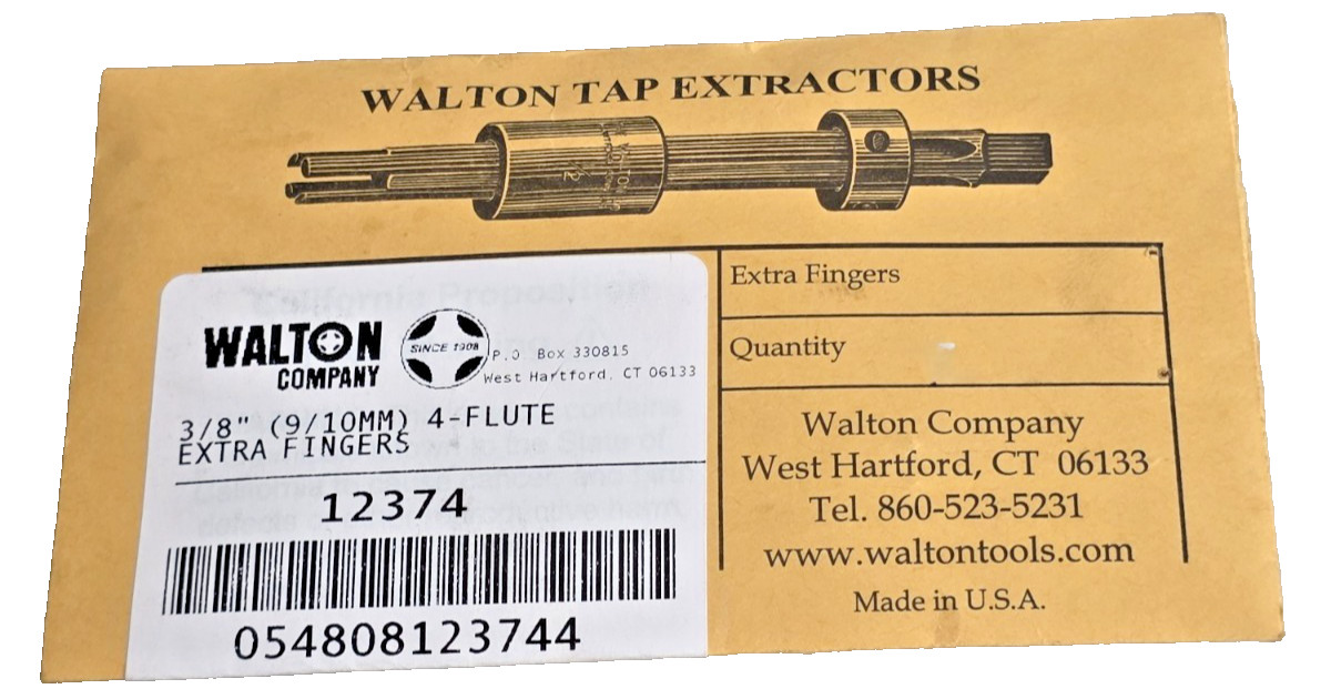 3/8″ 4 Flute Tap Extractor Walton 12374 Replacement Fingers 3/8″ USA Set of 4