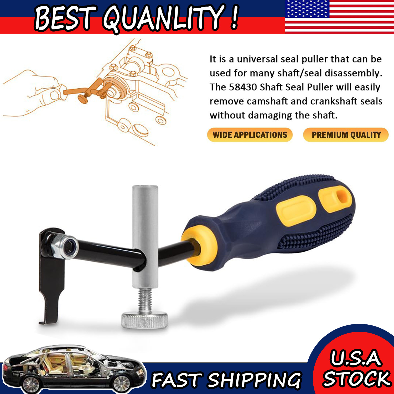 Shaft Type Seal Puller W/ Spare Hook Crankshaft Camshaft Remover Auto Tool 58430