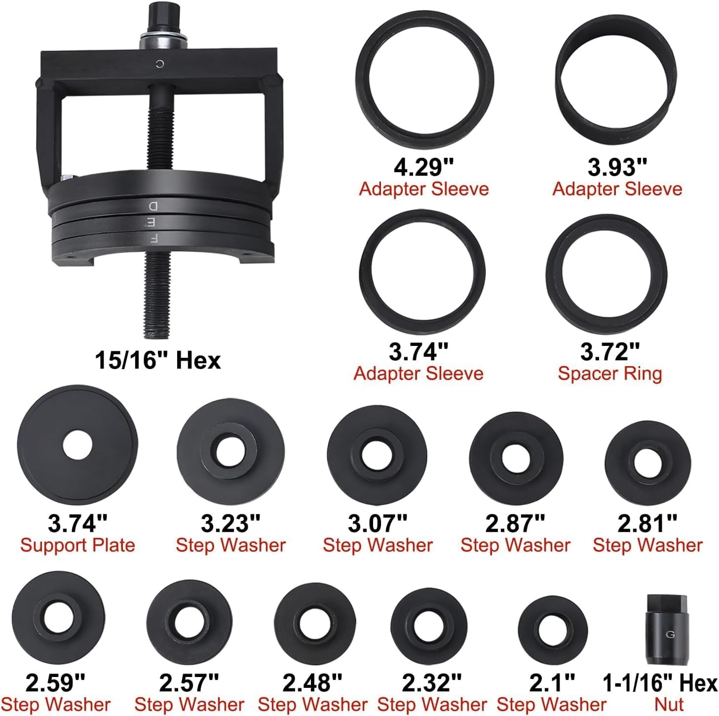 19Pcs Master Wheel Hub & Bearing Removal and Installation Tool Set C to U Sizes