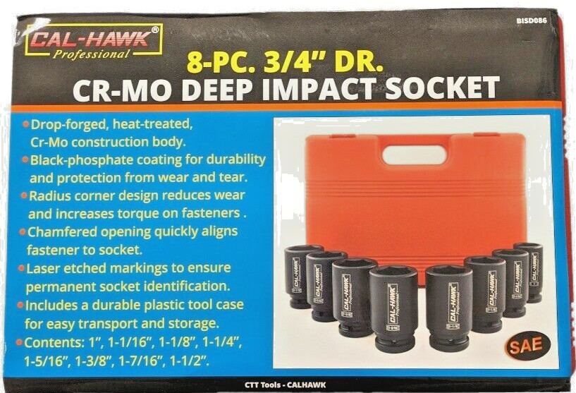 8PC 3/4″ DR. 6 Point Deep Air Impact Tool SAE CRV Pro 1″ to 1-1/2″ Socket Set