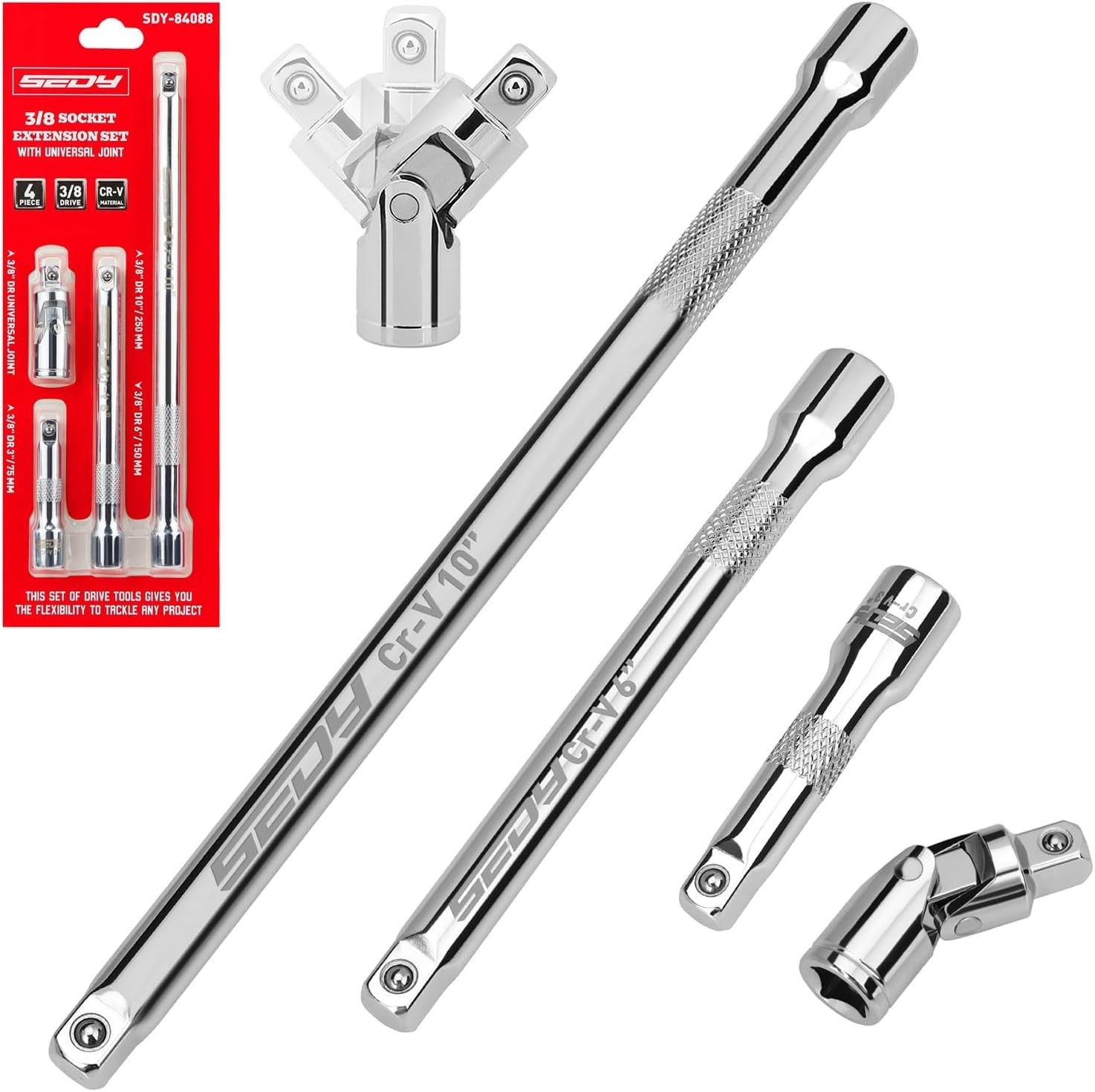Chrome Vanadium 4-Piece Socket Extension Bar Set – 3, 6, 10 Inches