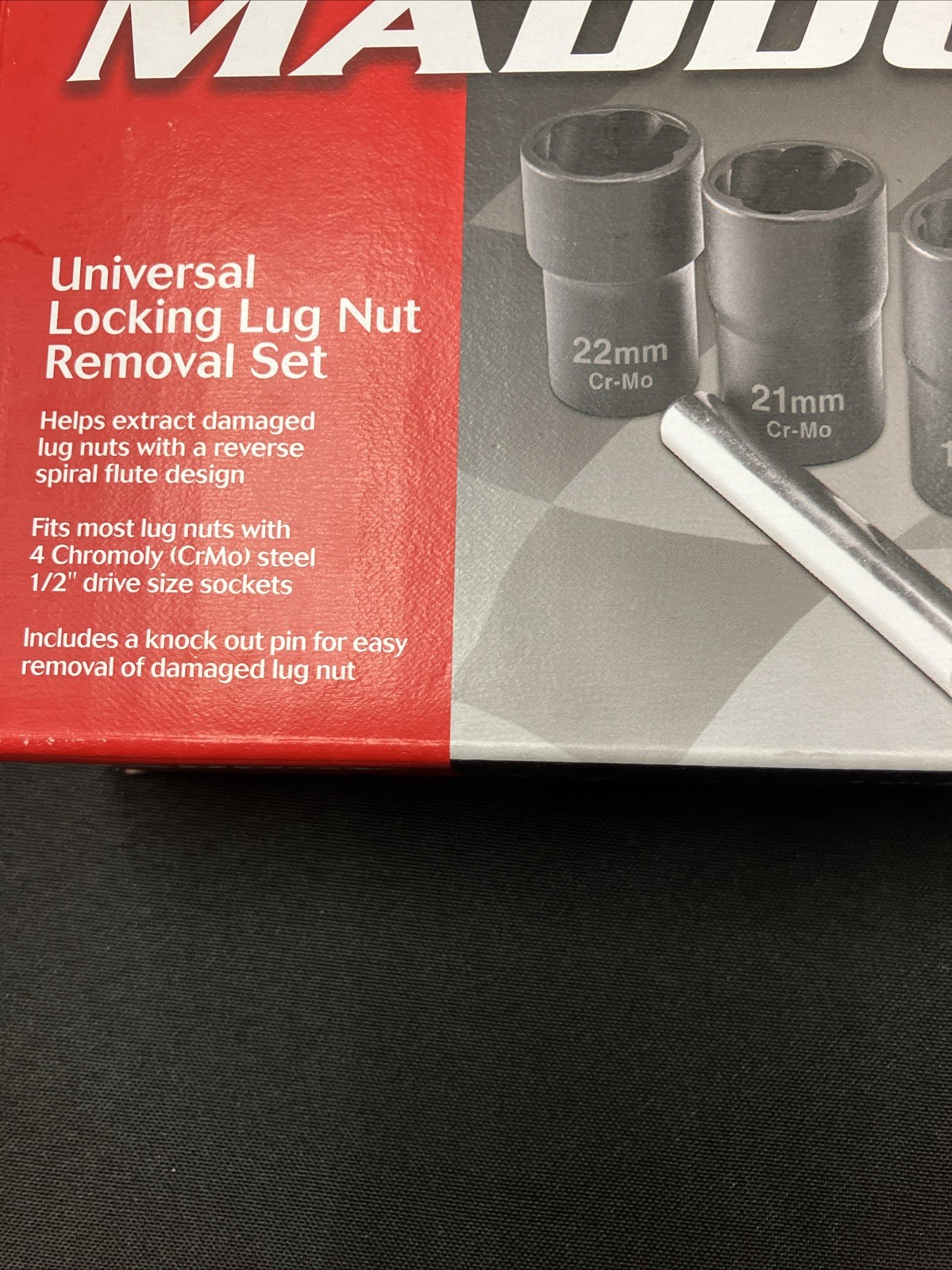 Maddox Universal Locking Lug Nut Removal Set: 17mm, 19mm, 21mm & 22mm #58535