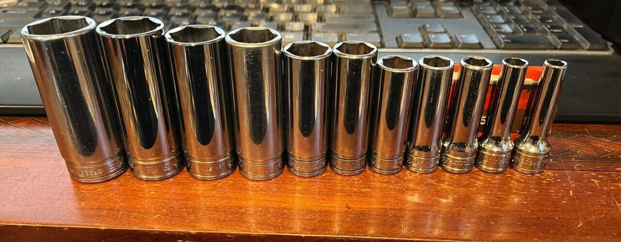 Snap-on 11Pc SAE 3/8″ Drive Deep Socket Set 1/4″ 7/8″ 6Pt 211SFSY w/ MetalTray