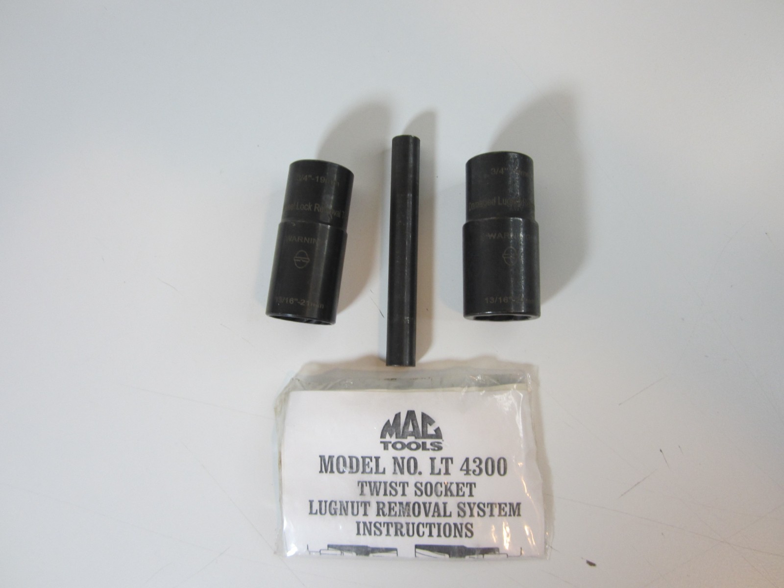 Mac Tools LT4300 3pc 1/2″dr Lug Nut Removal Twist Sockets 3/4-19mm & 13/16 -21mm