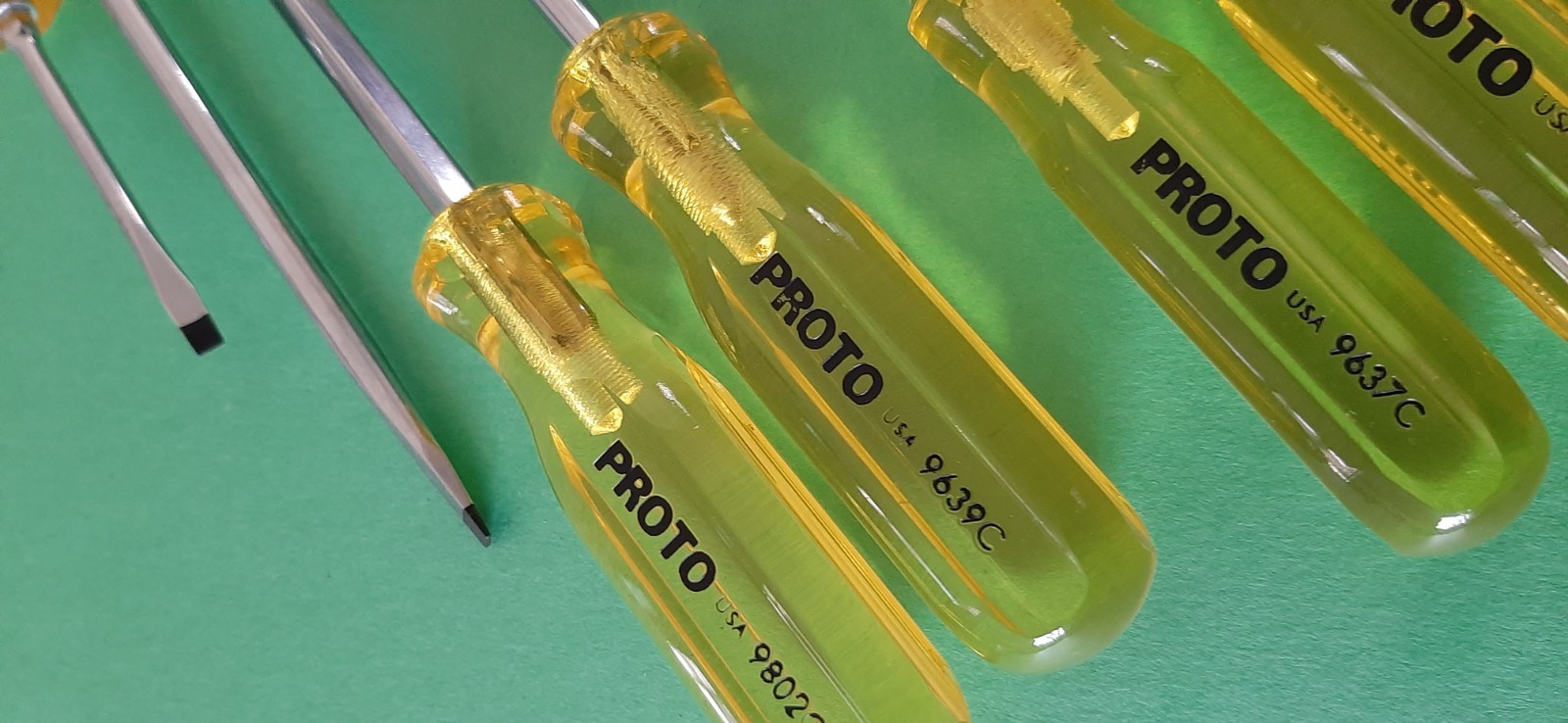 NOS NEW PROTO USA 10 Piece Clear Yellow Handle Screwdriver Set Flat Tip Slotted