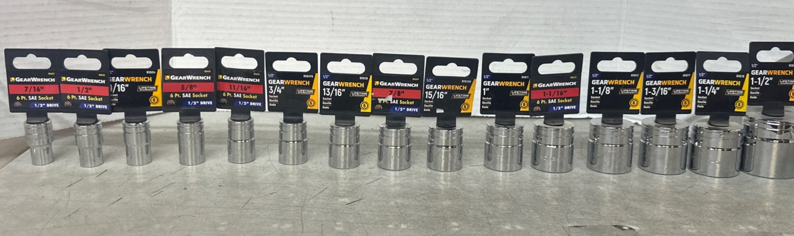 NEW GearWrench 1/2” 6pt SAE Socket 15pc. 7/16” – 1-1/2” Size & PN In Description