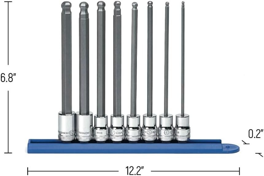Lifetime-Warranty 8-Piece S2 Steel Hex Bit Socket Set with Impact-Resistant Rail