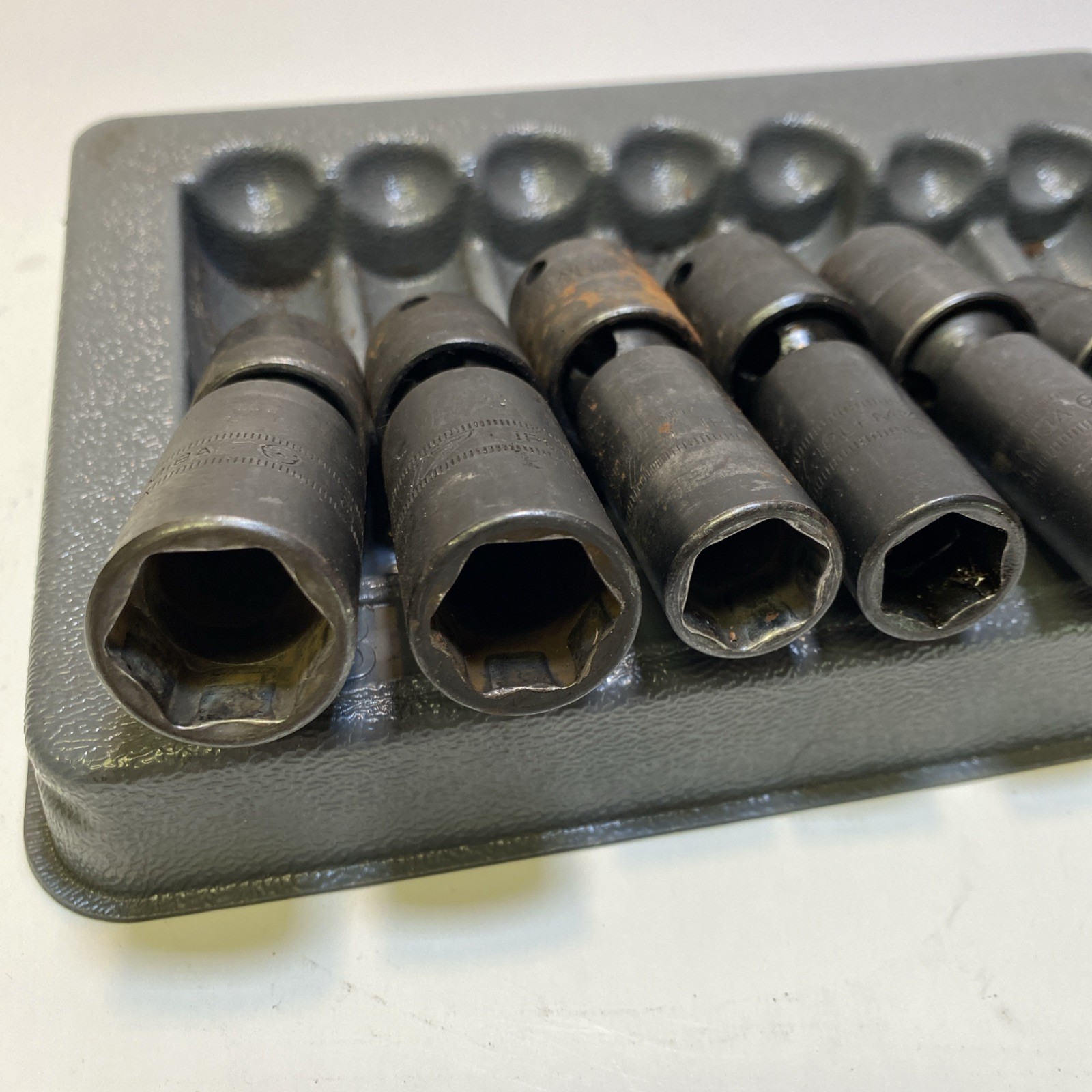 Snap-On 7 pc 3/8” Drive 6pt Deep Impact Swivel Socket Set In Tray