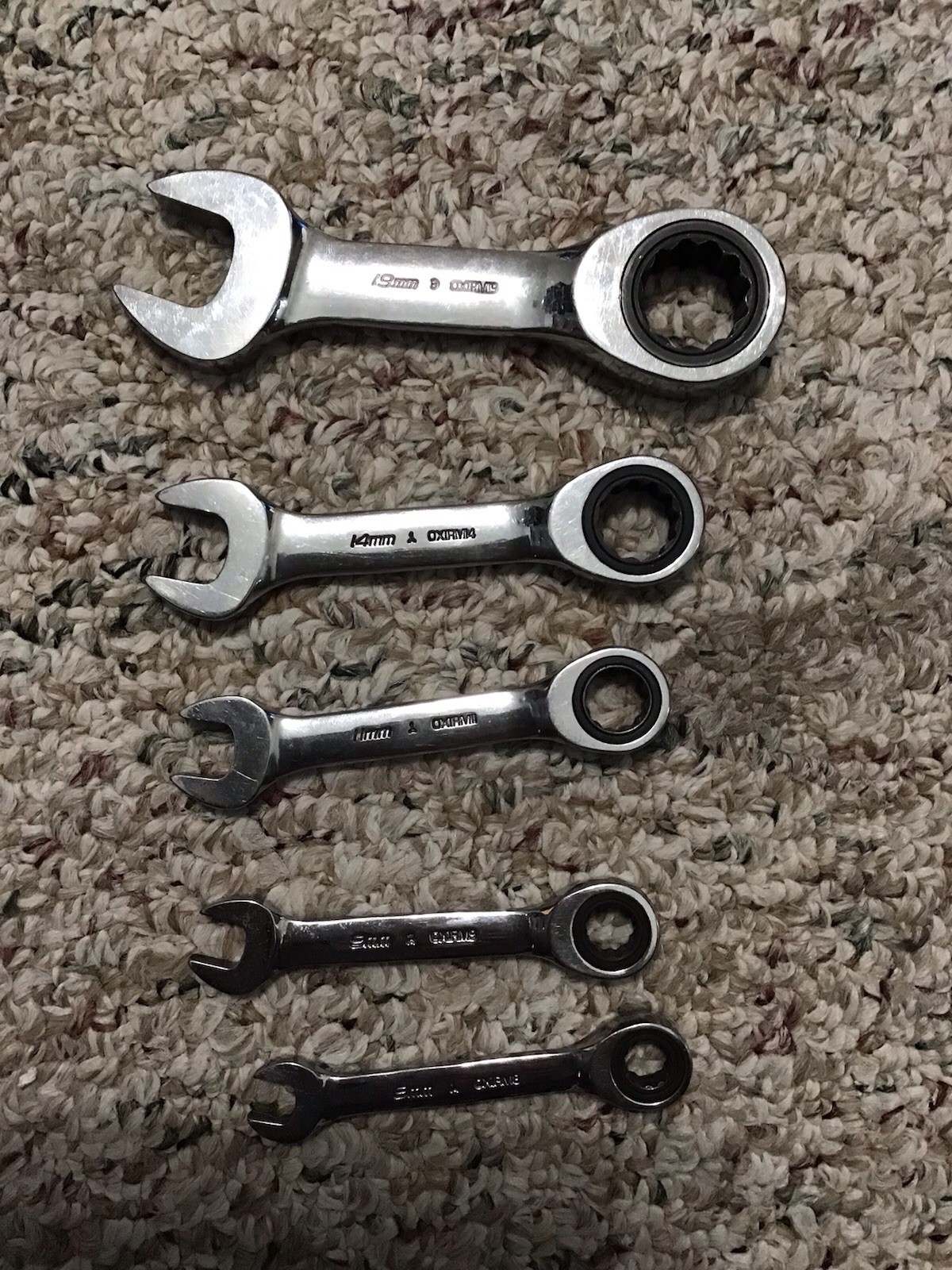 Lot Of 5 Snap-on Ratcheting Stubby Wrenches USA Made 19mm, 14mm, 11mm, 9mm, 8mm