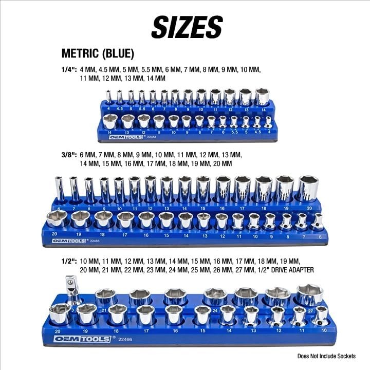 6 Pack Set Metric and SAE Magnetic Socket Tray Set, Green and Blue Socket Org…