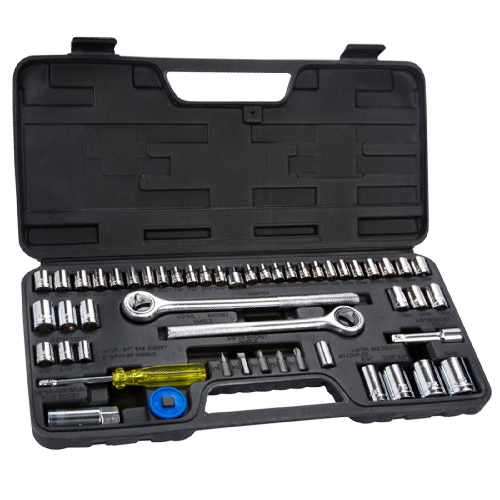 BlueSpot 52Pcs Metric Imperial Socket Set 3/8″ 1/4″ Drive Ratchet Extension