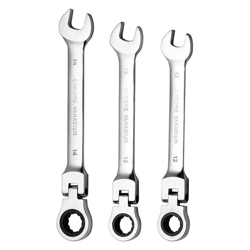 7pc 8-19 mm Ratcheting Wrench Combination Spanner Tool Set Metric Flexible Head