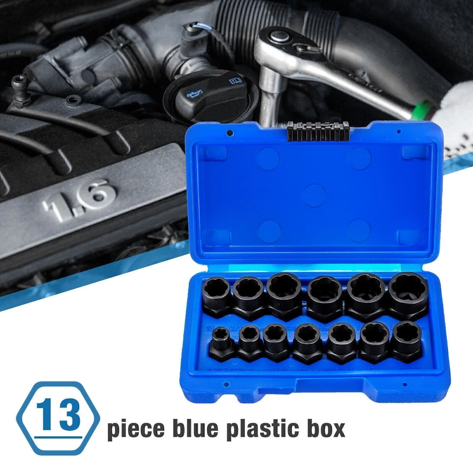 Impact Bolt Extractor Set Nut Remover Stripped Extraction Socket Tools 13pcs