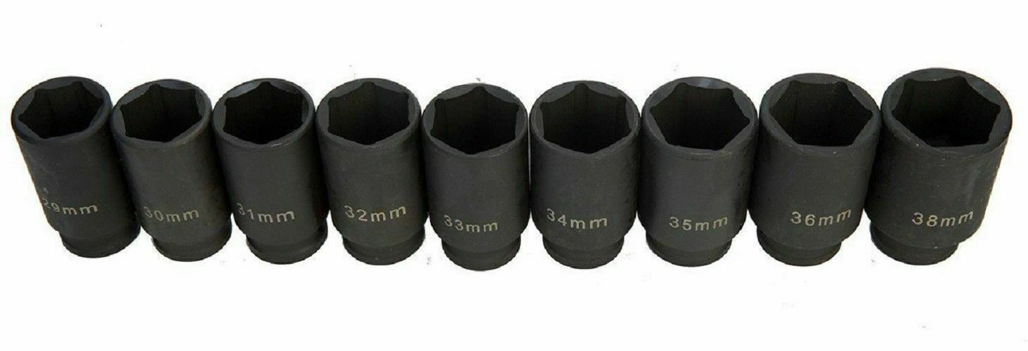 1/2″ Drive 9pcs Deep Impact Socket Set Metric 29mm-38mm Axle Hub Nut Socket Kits