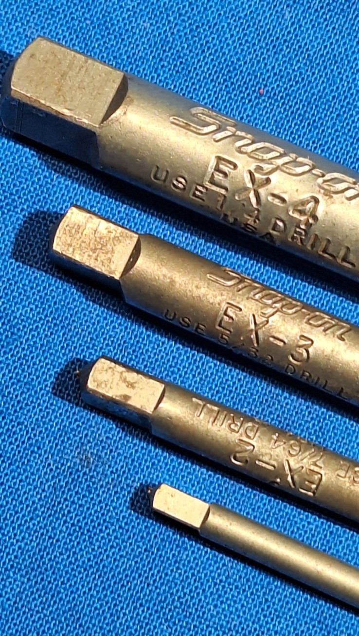 Snap On Tools 4 piece easy out set / broken bolt removal set EX4, EX3, EX2, EX1