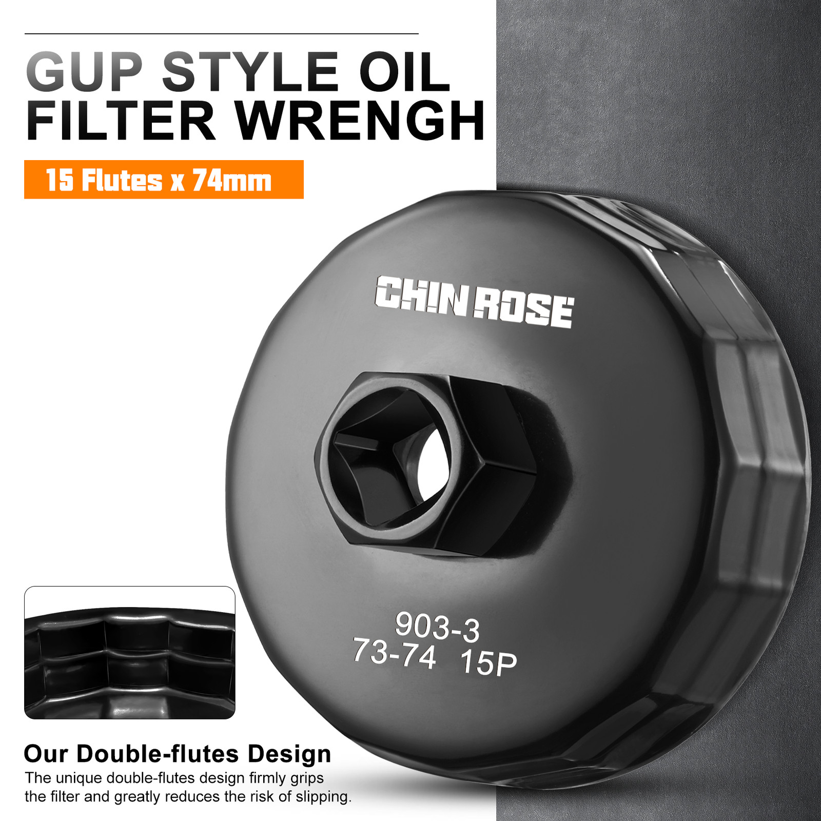 Oil Filter Cap Wrench Cup Socket Remover Tool 74MM 15 Flute for GM Chrysle Chevy
