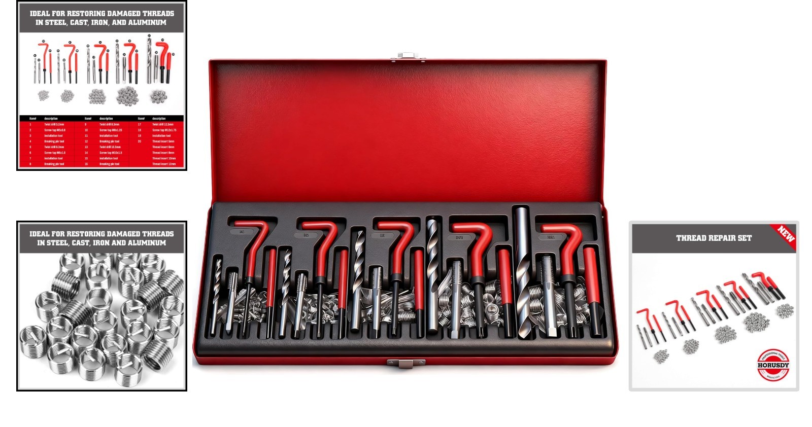 Effortless 131-Pc Helicoil Kit for Automotive Repairs – M5 to M12 Sizes Included