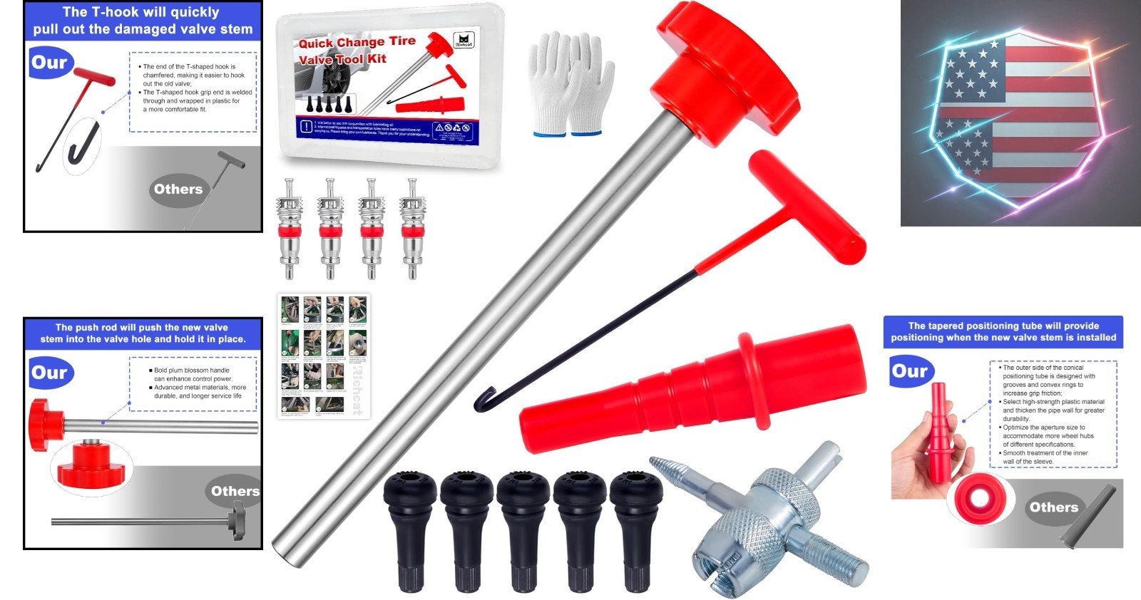 Quick Change Tire Valve Tool Kit,Tire Valve Stem Core Quickly Replacement Too…