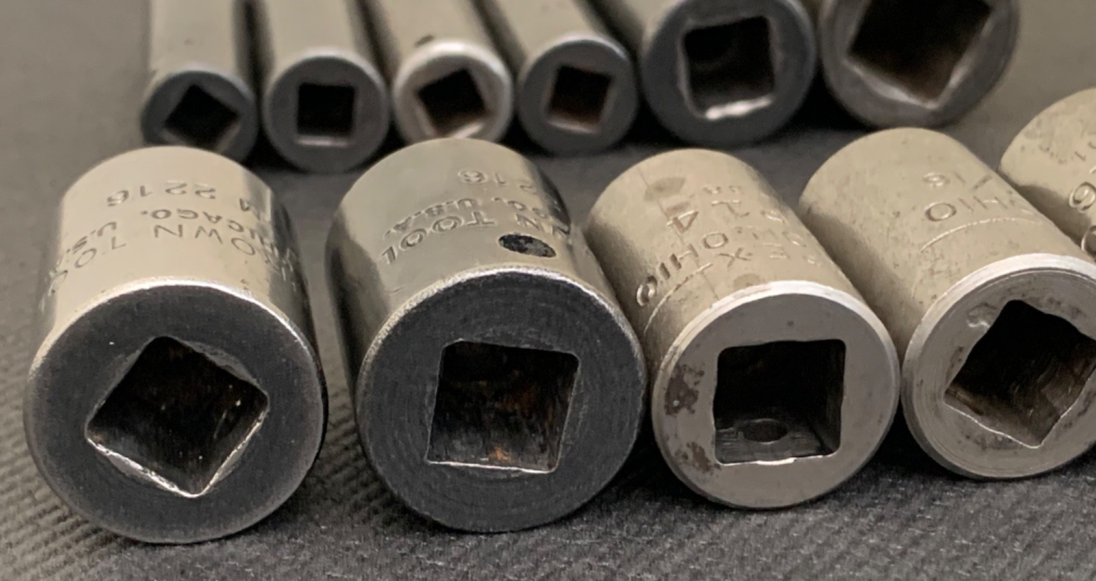 Lot of 12 Various Vintage Apex & Brown Tool SAE Sockets Made in USA