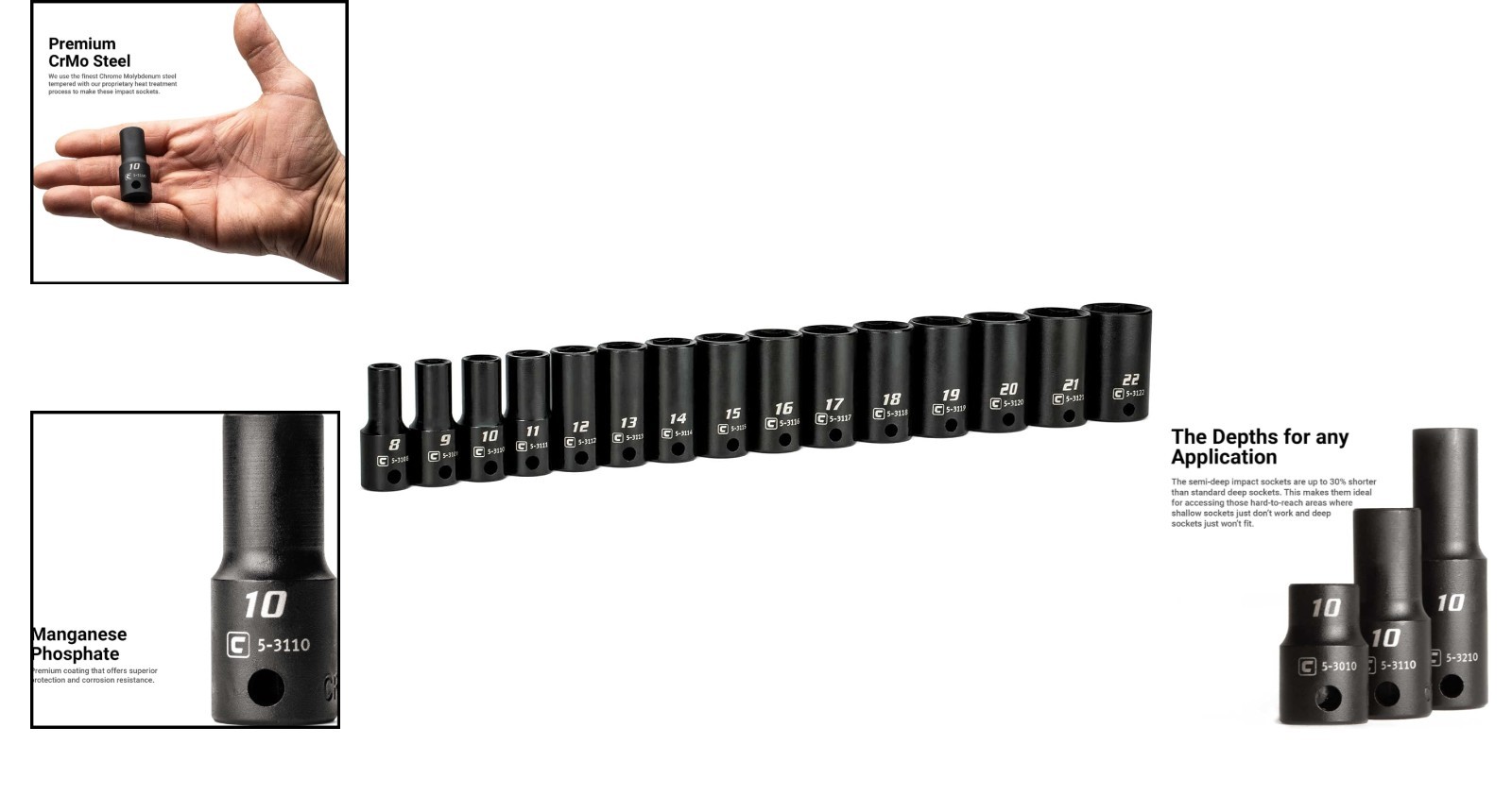 15-Piece 3/8 in. Drive Metric Impact Socket Set (8-22 mm) in Chrome Moly Steel