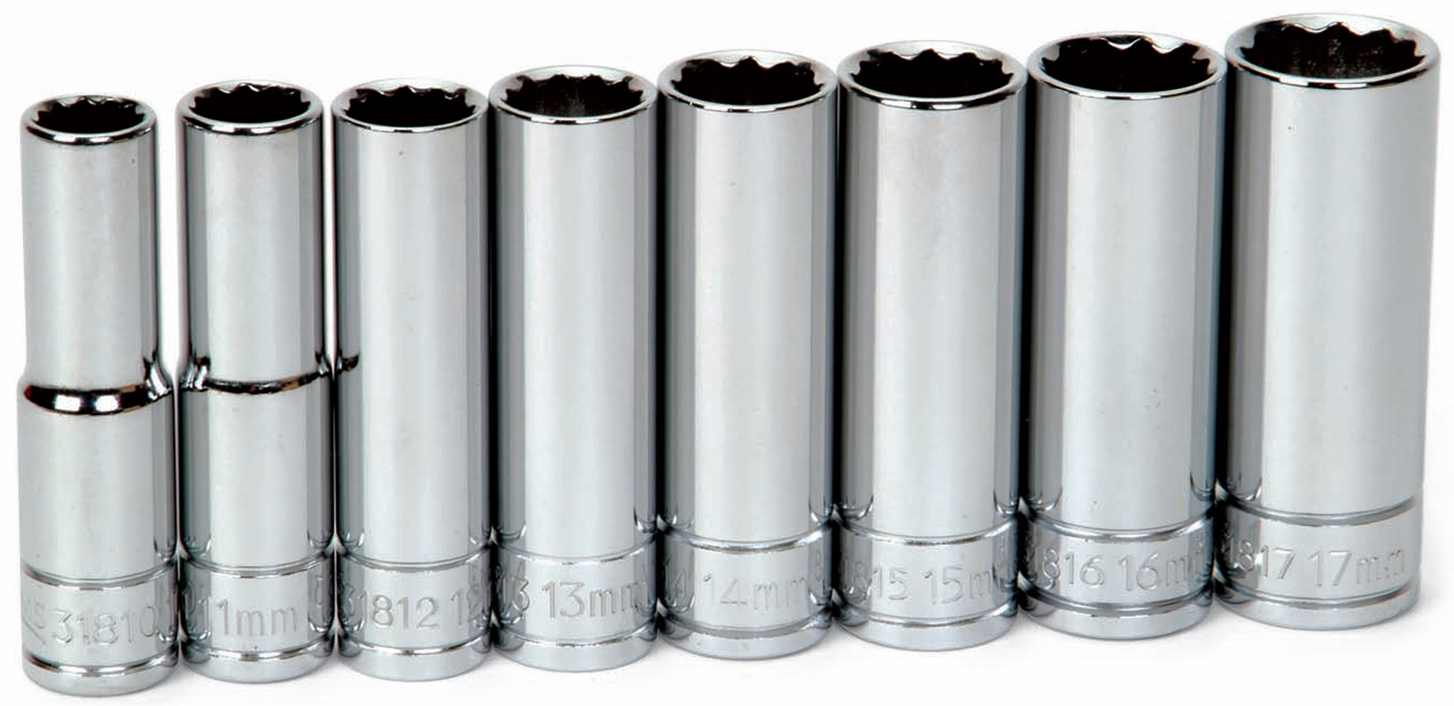 8pc 10mm-17mm,3/8″Drive 12Pt Deep Supertorque®Sockets Set Chrome 31934