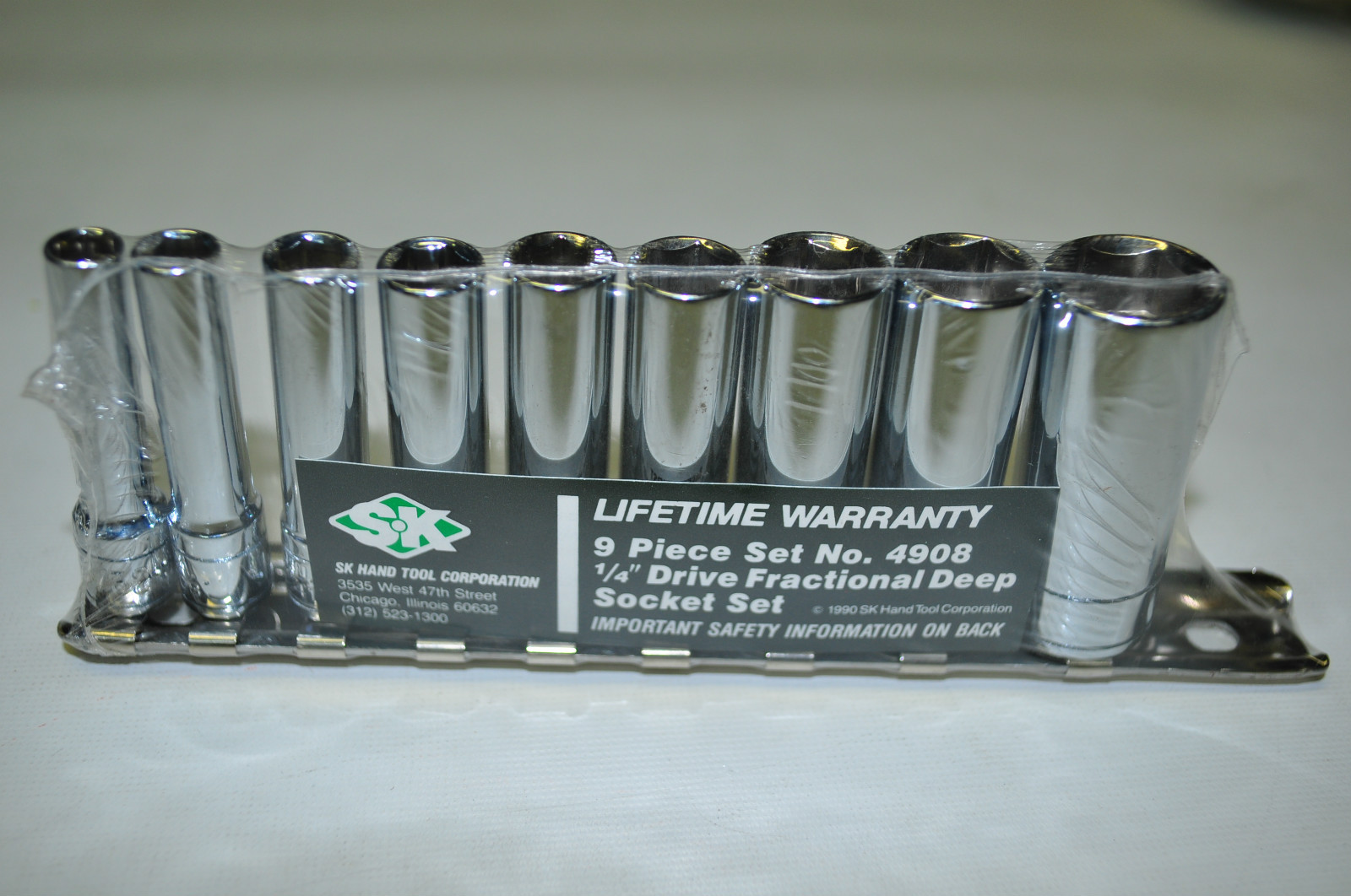 SK 4908 9 Pcs 1/4″ Dr 6 Pts Deep Sae Fractional Socket Set 7/32″–9/16″1990 Year