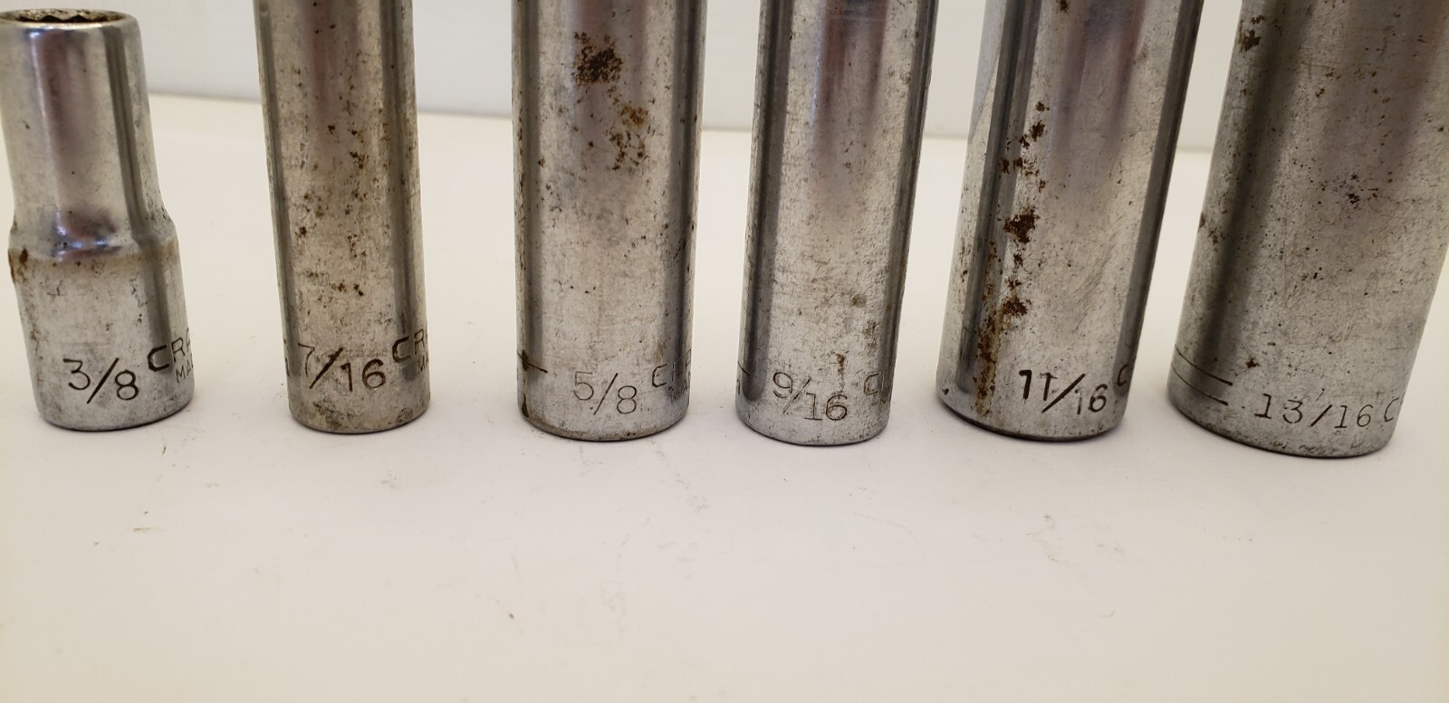 ASST. CRAFTSMAN 12PT-1/2″ DR SOCKETS: 13/16-11/16-5/8-9/16-7/16 & 3/8 (SET OF 6)