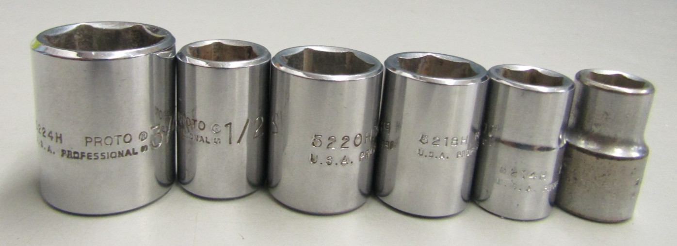 PROTO Professional 3/8, 7/16, 1/2, 9/16, 5/8, 3/4″ SOCKET 3/8″ dr 5224H 5212H