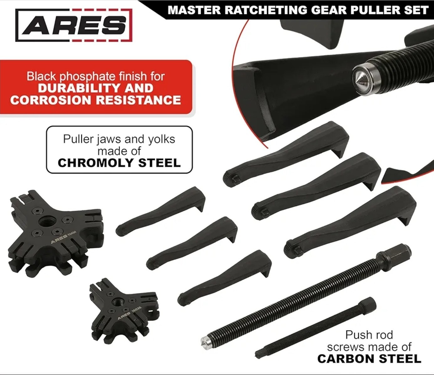 ARES 15095 – Master Ratcheting Gear Puller Set – Premium Chrome Moly Steel, NEW