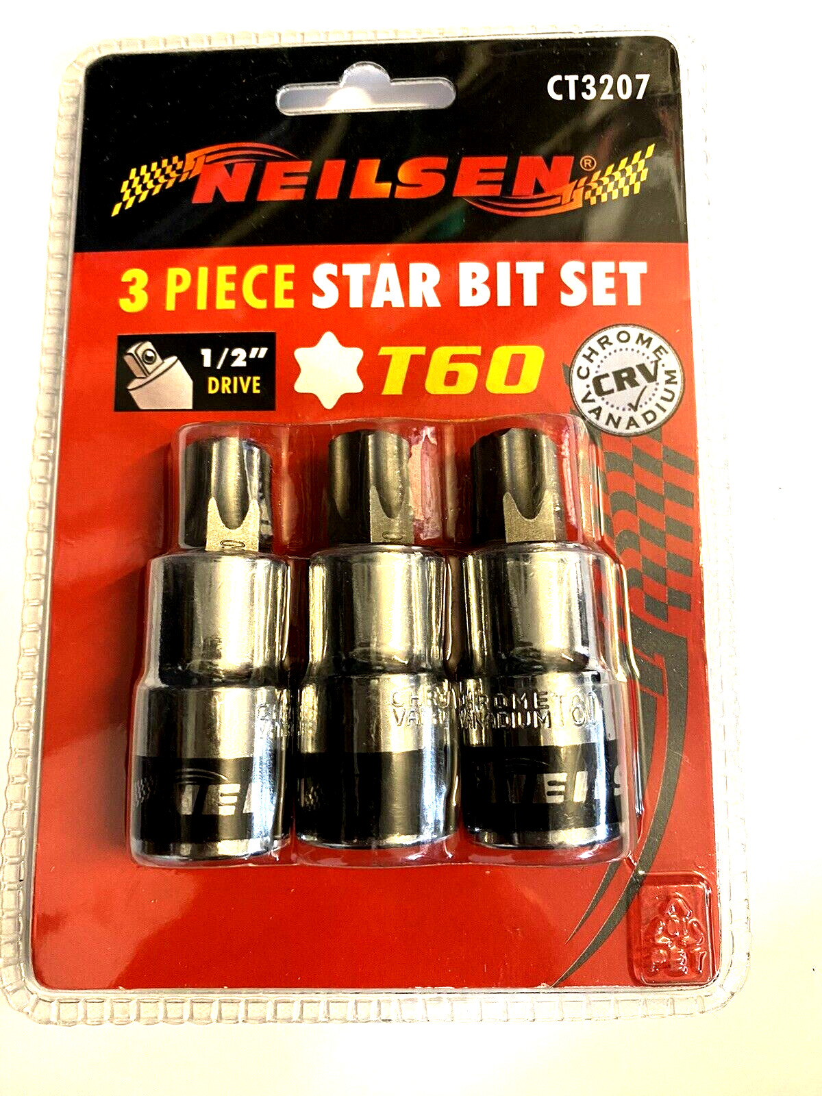 3pcs Star Bit Socket set T60 – 1/2inch drive Neilsen CT3207 Chrome Vanadium
