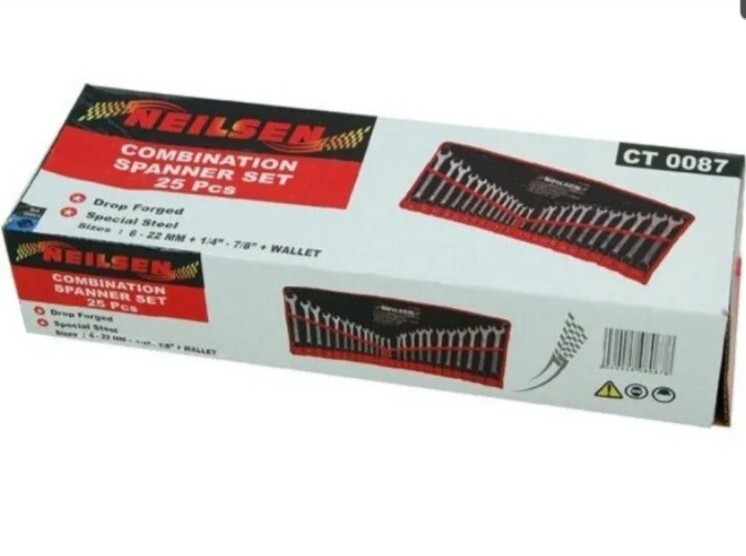 25PC COMBINATION SPANNER WRENCH SET METRIC AF IMPERIAL RING OPEN IN CASE CT0087