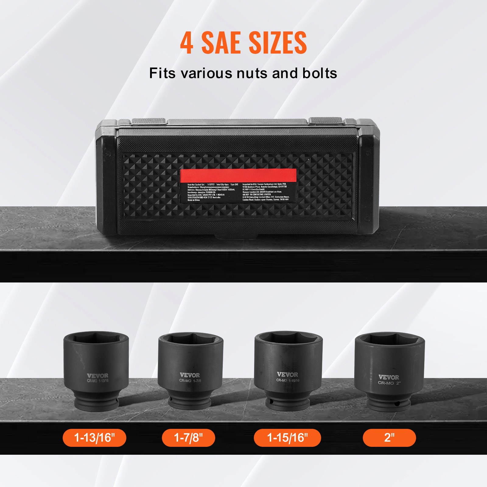 Axle Nut Impact Socket Set 1/2″ Drive 6-Point 4PCS SAE Spindle Nut Socket