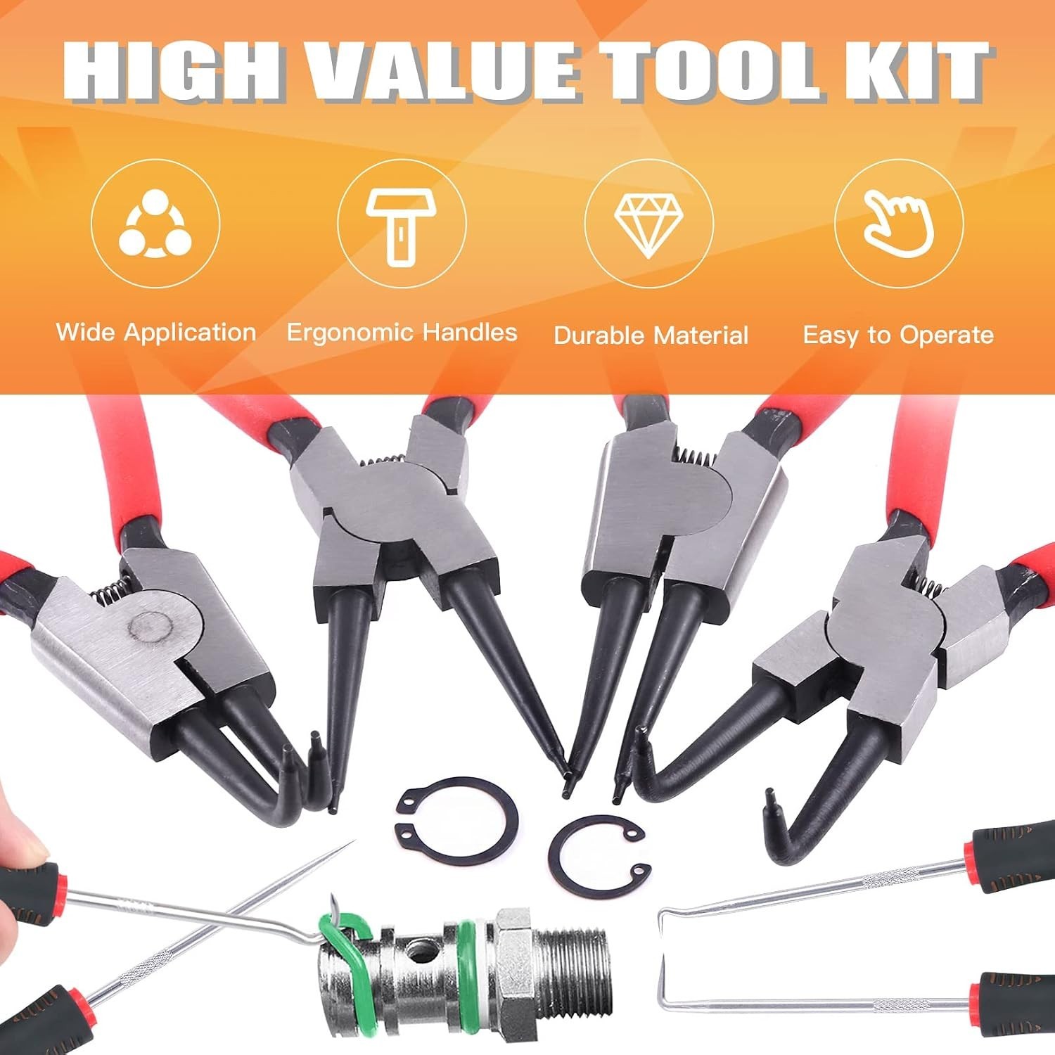 Versatile 8Pc Circlip Pliers Kit for Automotive Maintenance