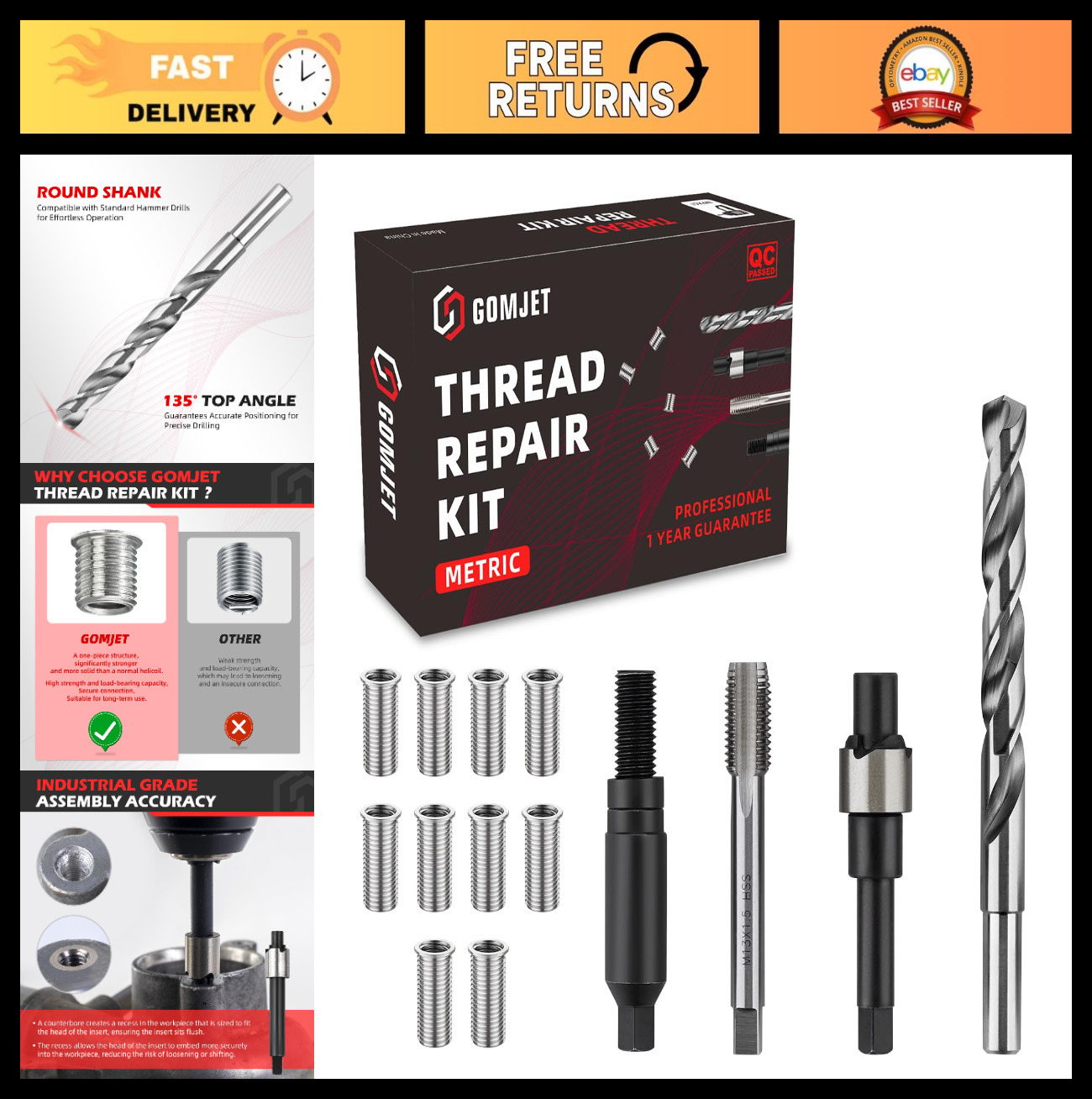 Metric Thread Repair Kit M11X1.5 – 10 Stainless Steel Inserts 30MM, Easy Fix