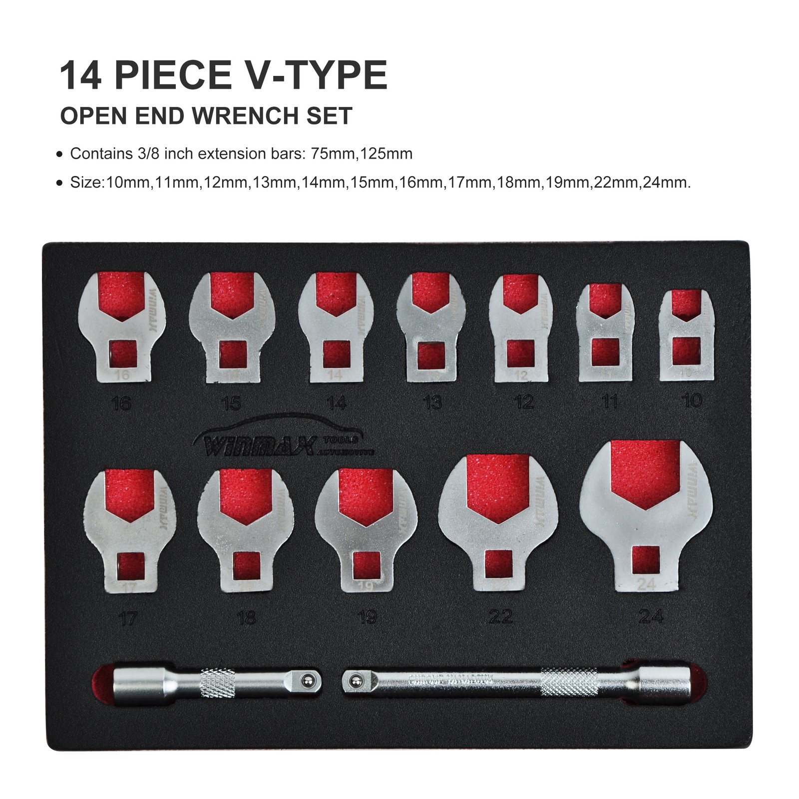 14pcs Crows Foot Wrench Set, 3/8″ Drive Flare Nut Crowfoot Wrench Kit 10-24mm V#