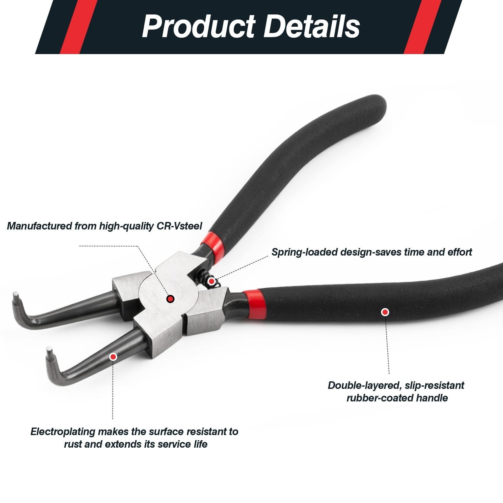 4Pcs Heavy Duty Snap Ring Pliers Set – 7″ Circlip Tool Kit for Internal/External