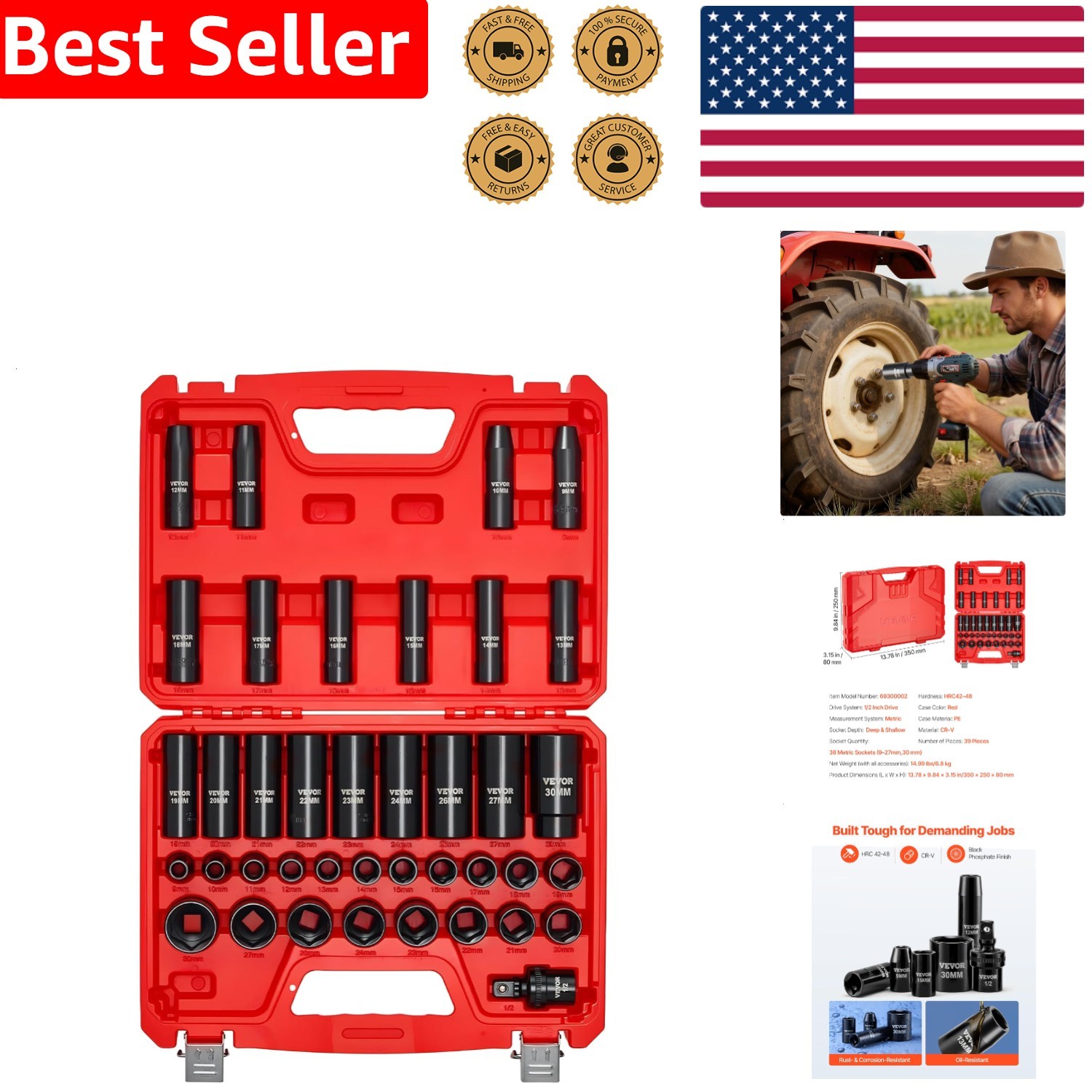 Drive Metric Deep Shallow Durable CR-V Tool Kit