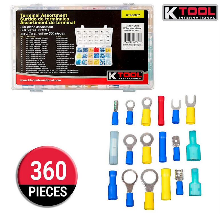 K TOOL INTERNATIONAL TERMINAL ASSORTMENT – 360 PIECES PLUS CASE – KTI00087