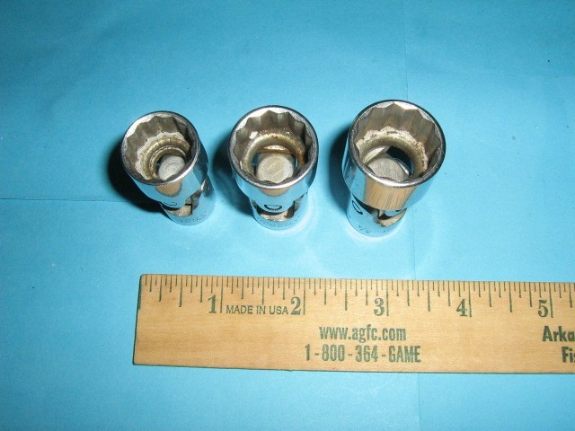 3 SNAP-ON 12 POINT SWIVEL SOCKETS, CHROME, 3/4, 11/16, AND 5/8