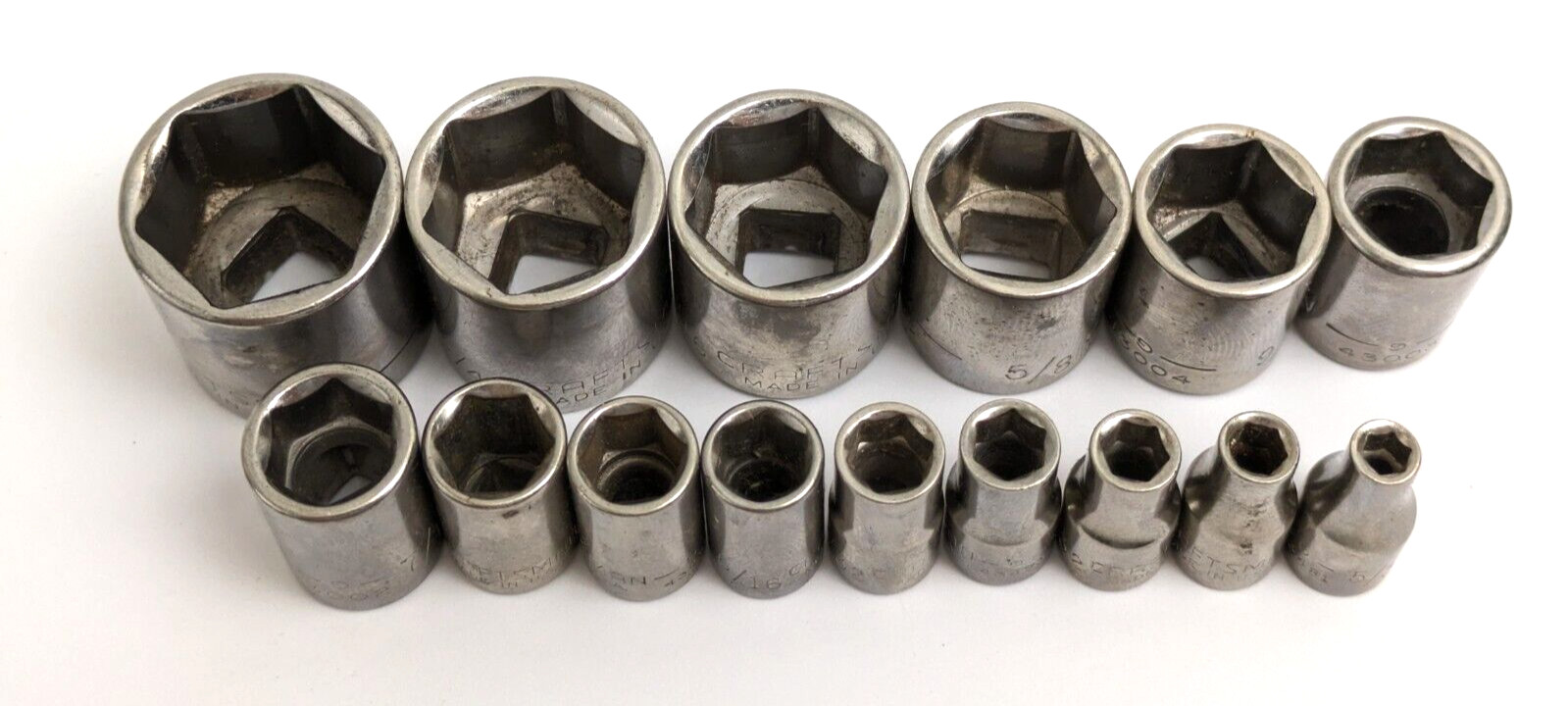Vintage 15pcs Craftsman 6 Point SAE Socket Set ‘G’ Series USA Made 13/16 to 5/32
