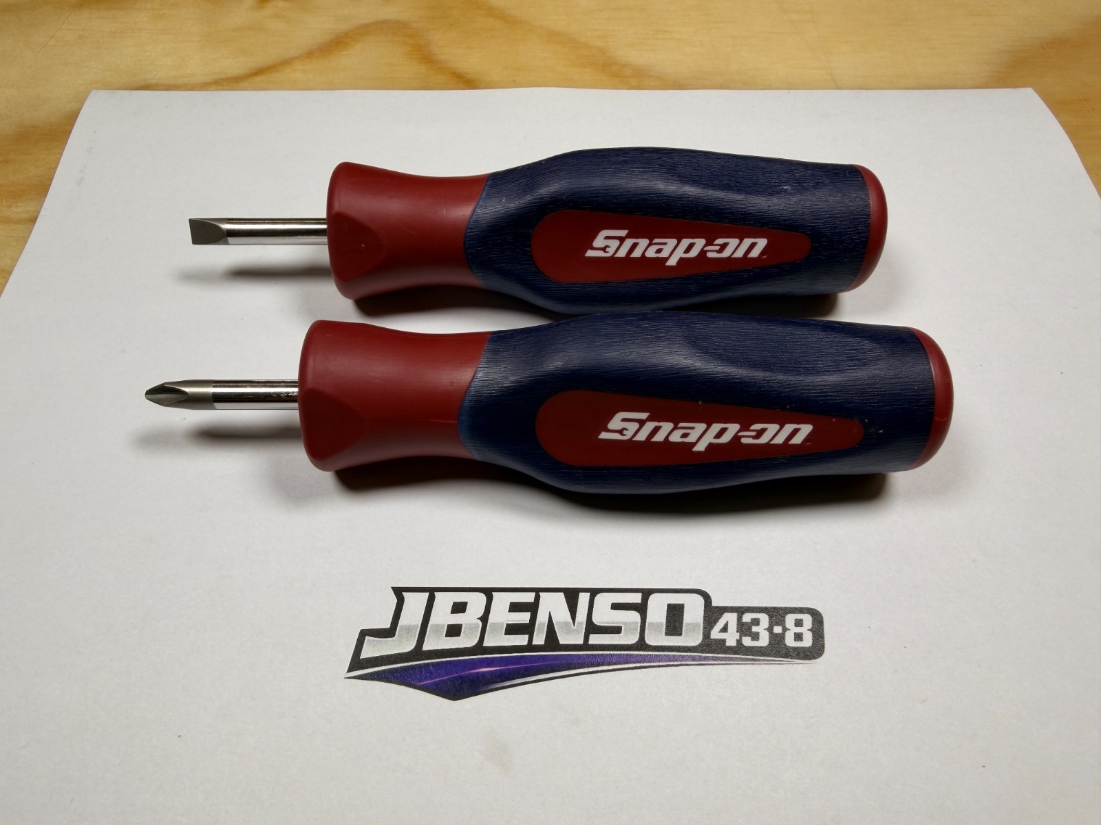 Snap-on Tools RARE RED WHITE BLUE 2pc Hard Grip Instinct Stubby Screwdriver Set
