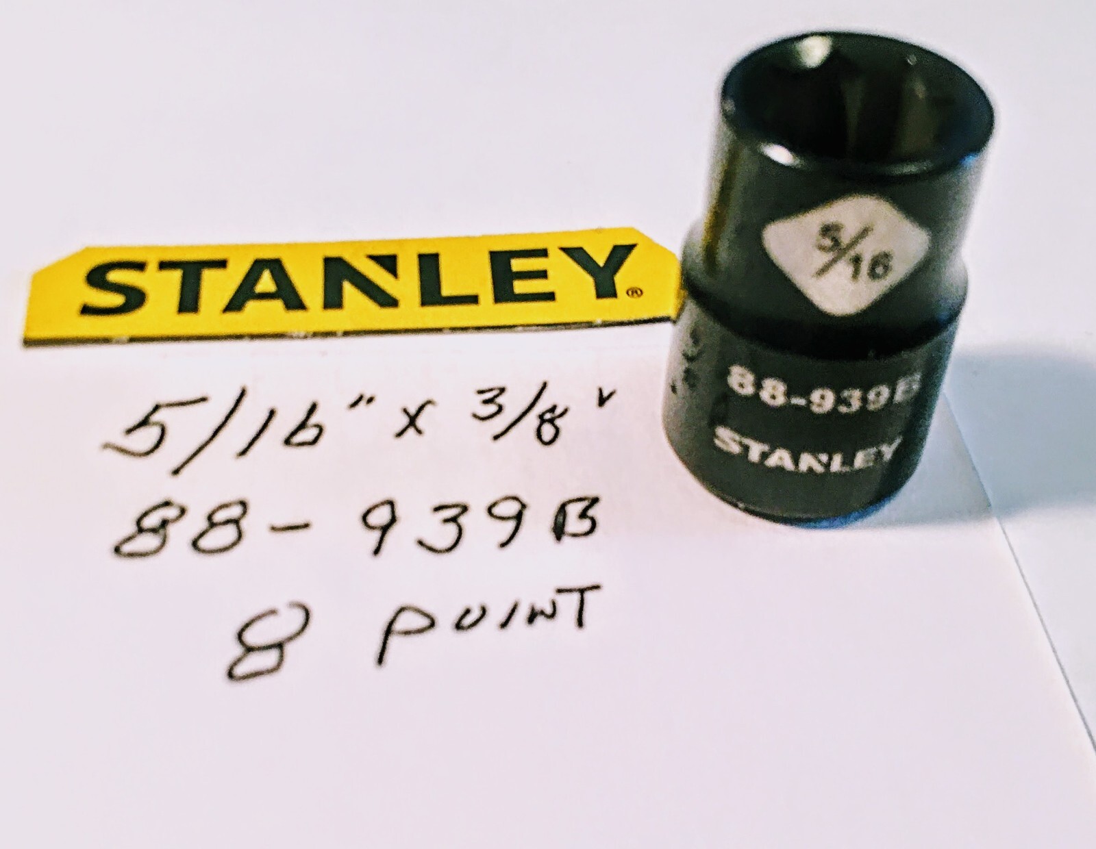 Stanley 5/16″ x 3/8″  Standard Socket 88-939B – 8 Pt Black Chrome