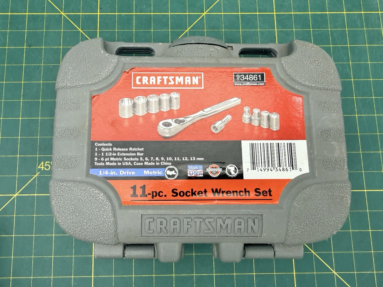 SEARS Craftsman USA 11Pc. 1/4” Metric 5mm-13mm 6Pt. Socket Ratchet Set 34861 NEW