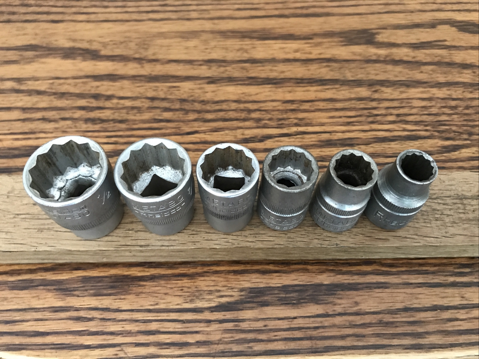 6 Metabo Rheidco Sockets 1/2” To 3/16” Whitworth With 1/2” Drive.